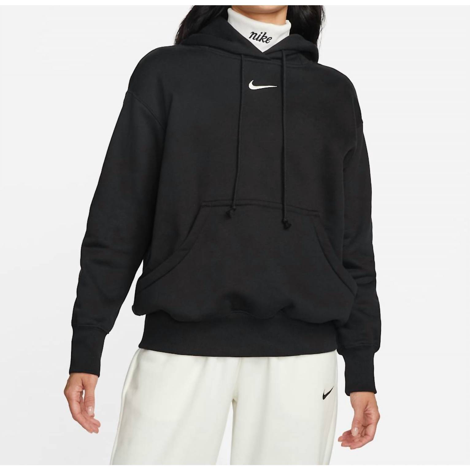 New Nike Women's Phoenix Fleece Oversized Pull Over Hoodie In Black